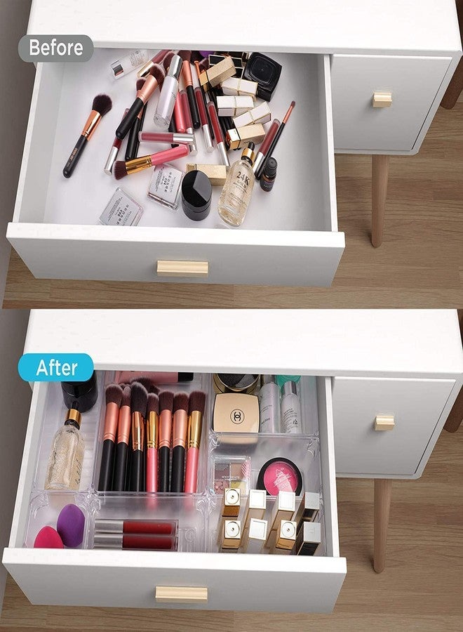 Topinon Desk Drawer Organizer Trays Various Size Bathroom Organizer Storage Tray for Makeup, Jewelries, Utensils, Bedroom Dresser Office and Kitchen-Clear (4pc Meduim Square) - Image 5